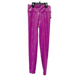 Nike Girls One High Rise Dri-Fit Leggings Hot Fuchsia Purple Metallic Size Large